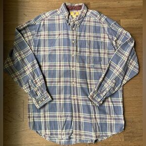 Men's Vintage Duck Head Flannel Purple Plaid Long-Sleeve Button-Up Shirt-XLT